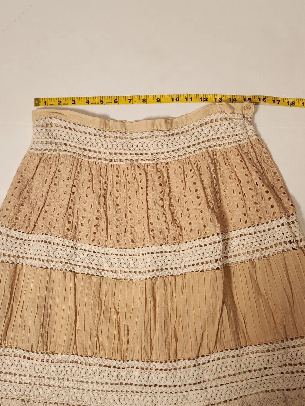 VTG 100% Cotton Forever 21 Cream Tan Neuteal Eyelet Crochet Skirt Large L EUC